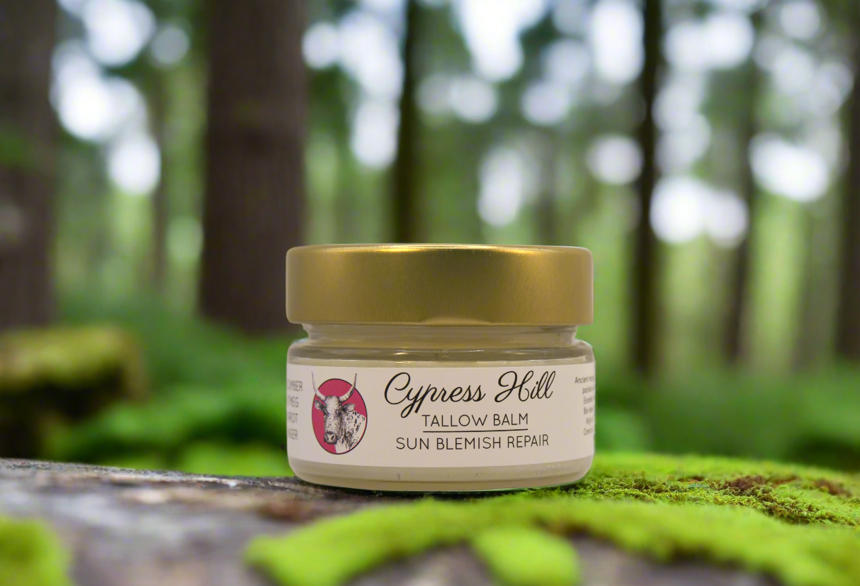 Jar of Cypress Hill Tallow Balm on a light background